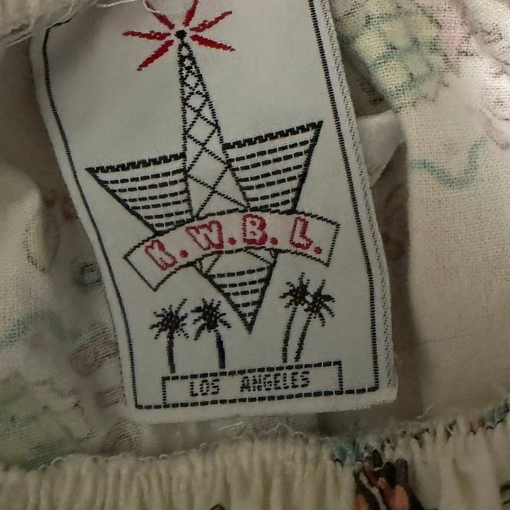 KWBL Los Angeles Costa Rica Print Elastic Waist Shorts White Multicolor Size L